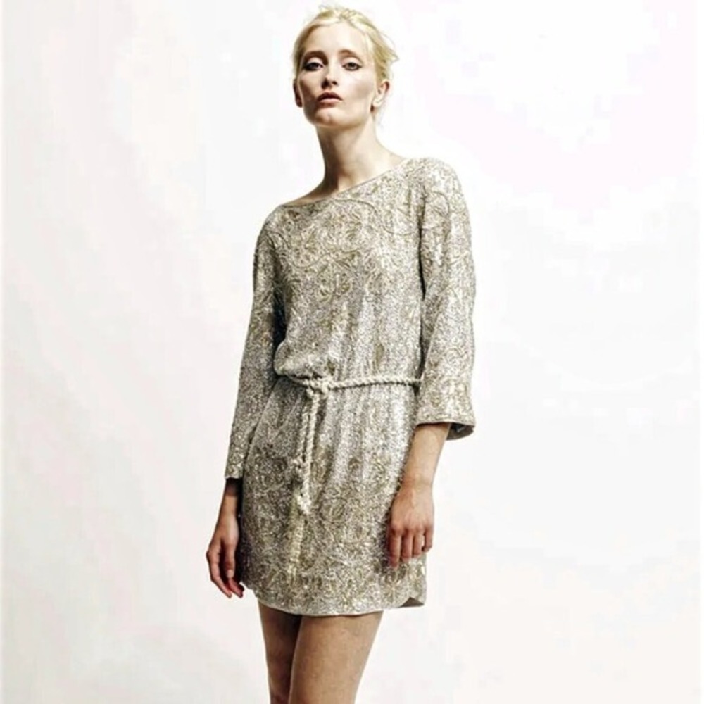 Marchesa Beaded‎ Sequin Dress Gold Silver Formal Cocktail Size 4 - Picture 2 of 10